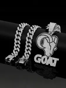 Hiphop Style Goat Mountain Goat Full Diamond Pendant Necklace, Alloy Chain Street Fashion Art Culture Jewelry for Men & Women