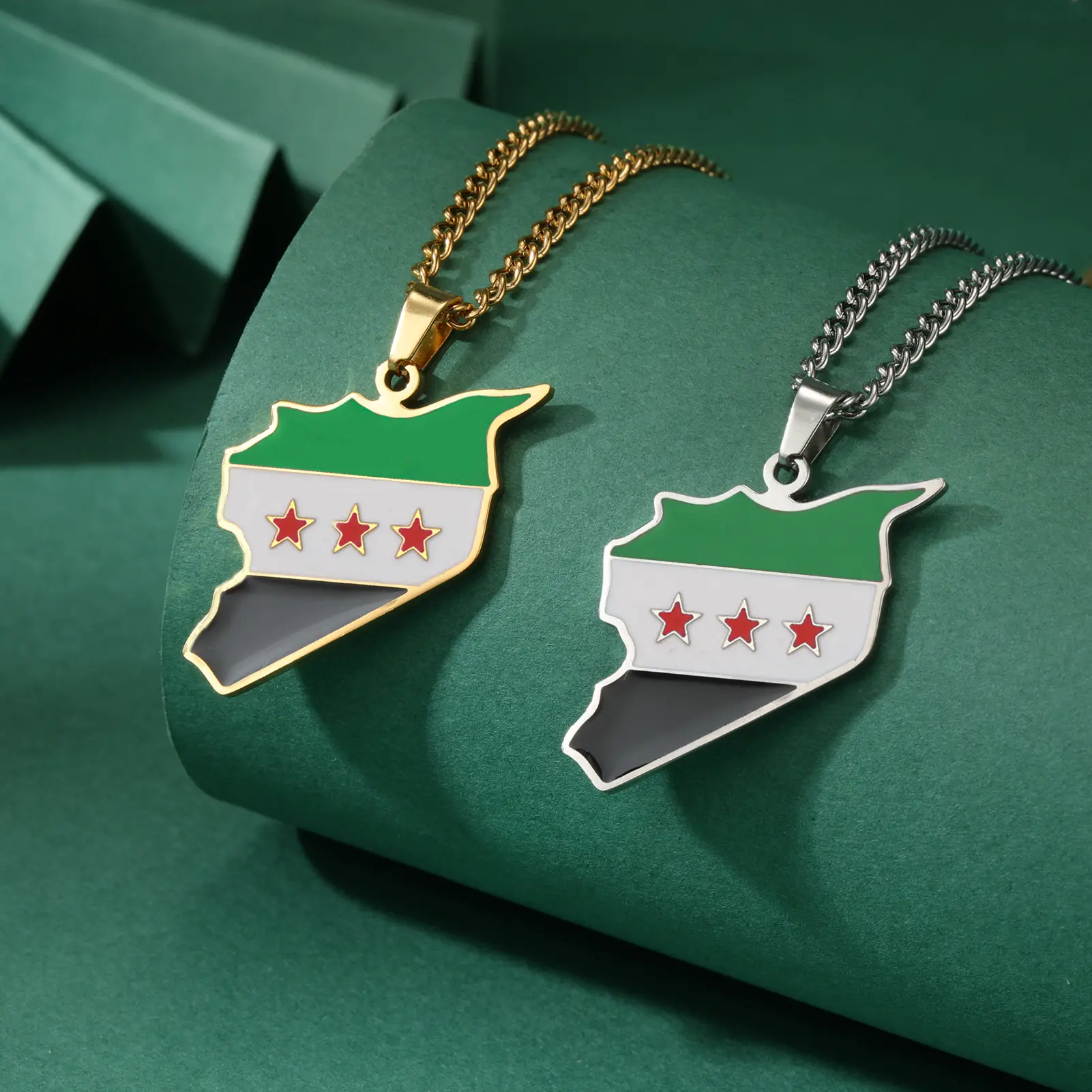 Cazador Stainless Steel Free Syria Flag Map Pendant Necklace Gold Color New Syrian Necklaces for Women Men Jewelry Wholesale