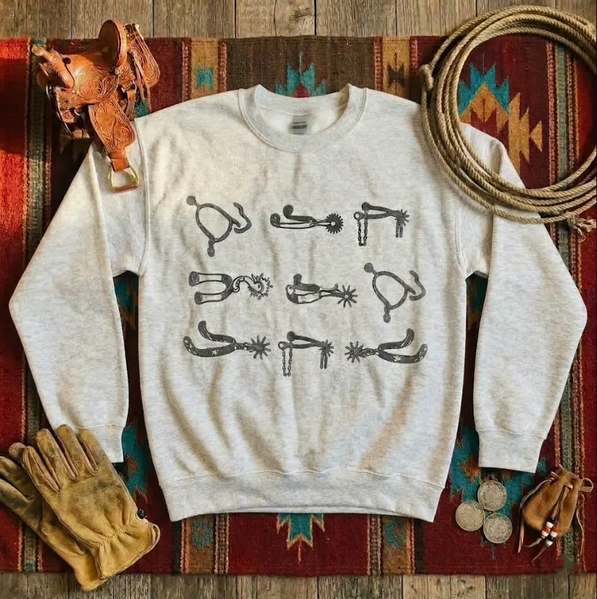 Spur collage Crewneck & T-shirt, Western cowboy Graphic Hoodie, Trending western Graphic Hoodie, western boutique clothing, Handmade, western clothing