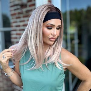 AISOM Layered Straight Headband Wig 16 Inches Apricrown Smoky Ash Color Low Density| Lena