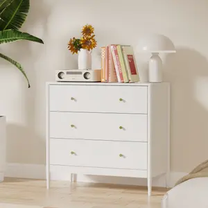 Modern White 3 Drawer Dresser Chest MDF Wood Storage Cabinet for Bedroom Living Room Entryway Small Space Furniture 31.50x15.75x29.92in