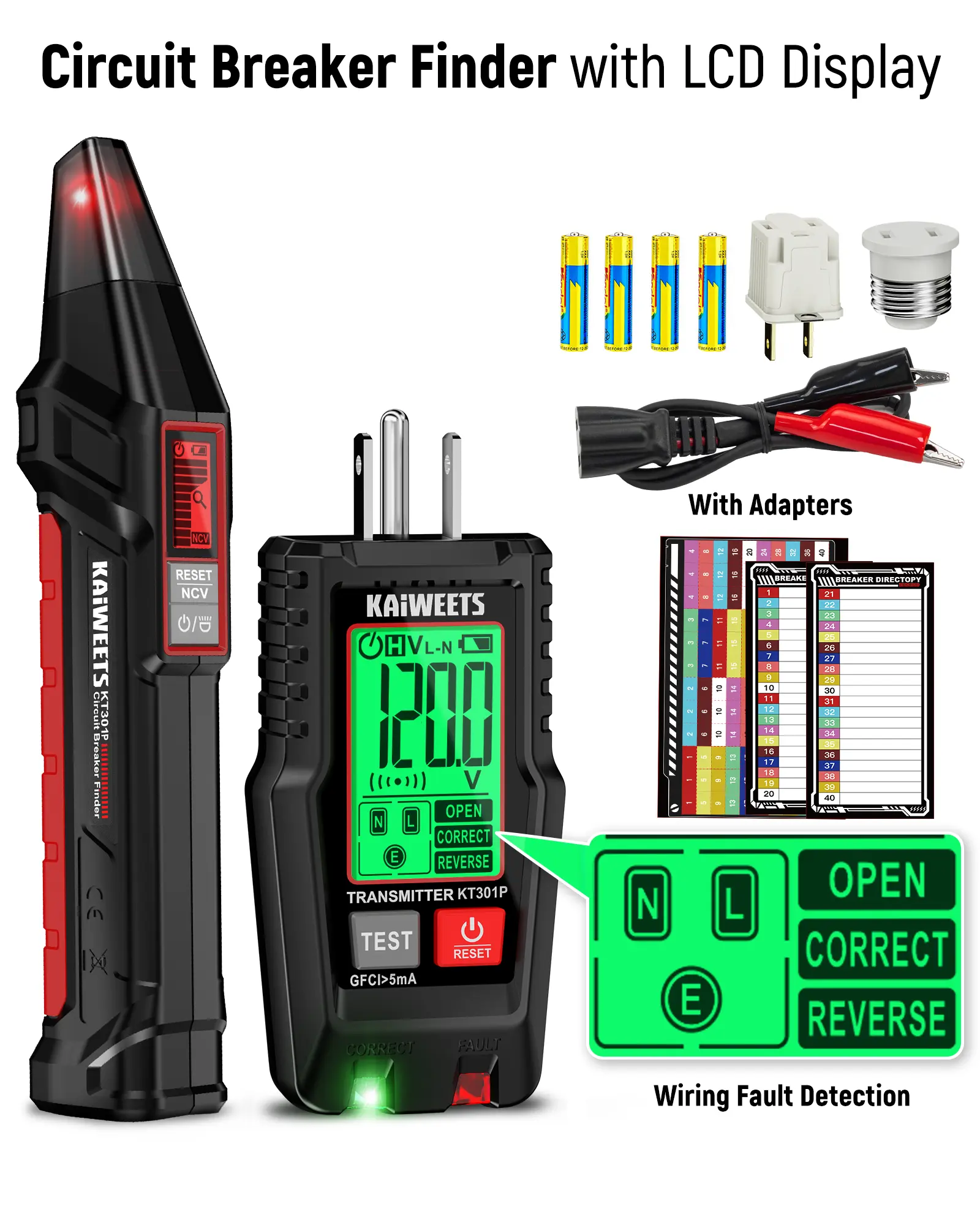 KAIWEETS AC Circuit Breaker Finder Tool with Alert LCD Display, 2-Piece Set Electric Tester and Voltage Tester with Transmitter and Receiver, NCV Function & Flashlight, Non-Contact Cable Tester and Integrated GFCI Outlet Tester, Tool Kit summervibes