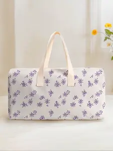 Large Capacity Corduroy Travel Duffel Bag, Floral Print Weekender Luggage, Casual Yoga Fitness Handbag for Short Trips & Daily Commute, Gym Duffel Bag