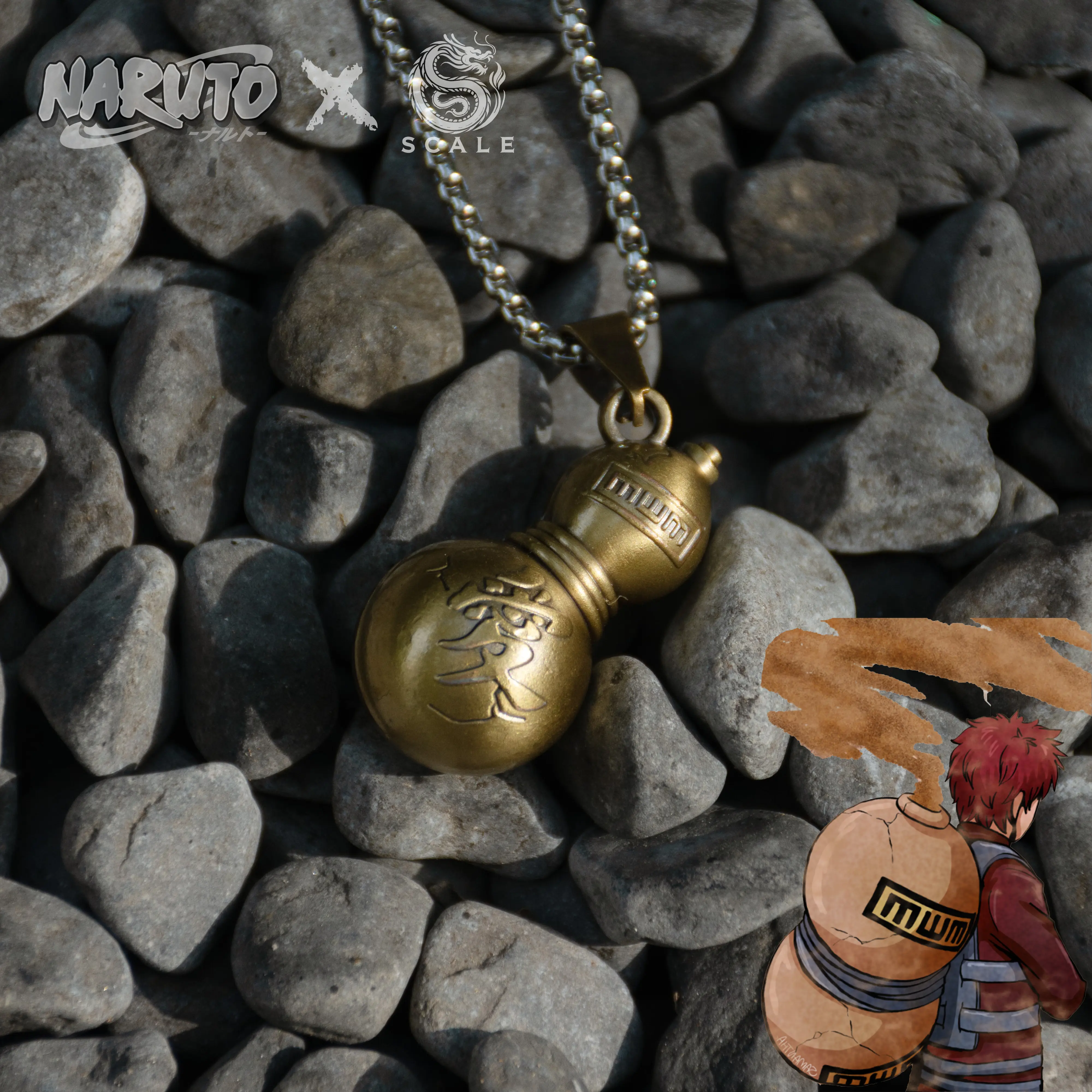 Naruto Gaara Gourd Necklace Kanji Anime Cosplay Jewelry Gift 60cm Metal Coated Chain Perfect for Fans and Cosplay Events