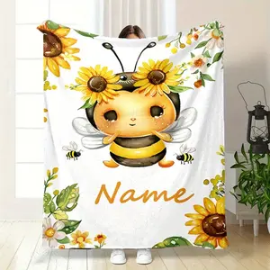 Personalized Cartoon Flannel Blanket - Custom Name Soft Digital Print Bed Cover
