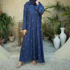 Arabic Clothing Women's Embroidered Abaya Dress, Open Front Kaftan Long Dress for Spring Summer Fall, Modesty Clothing, Women's Islamic Clothing