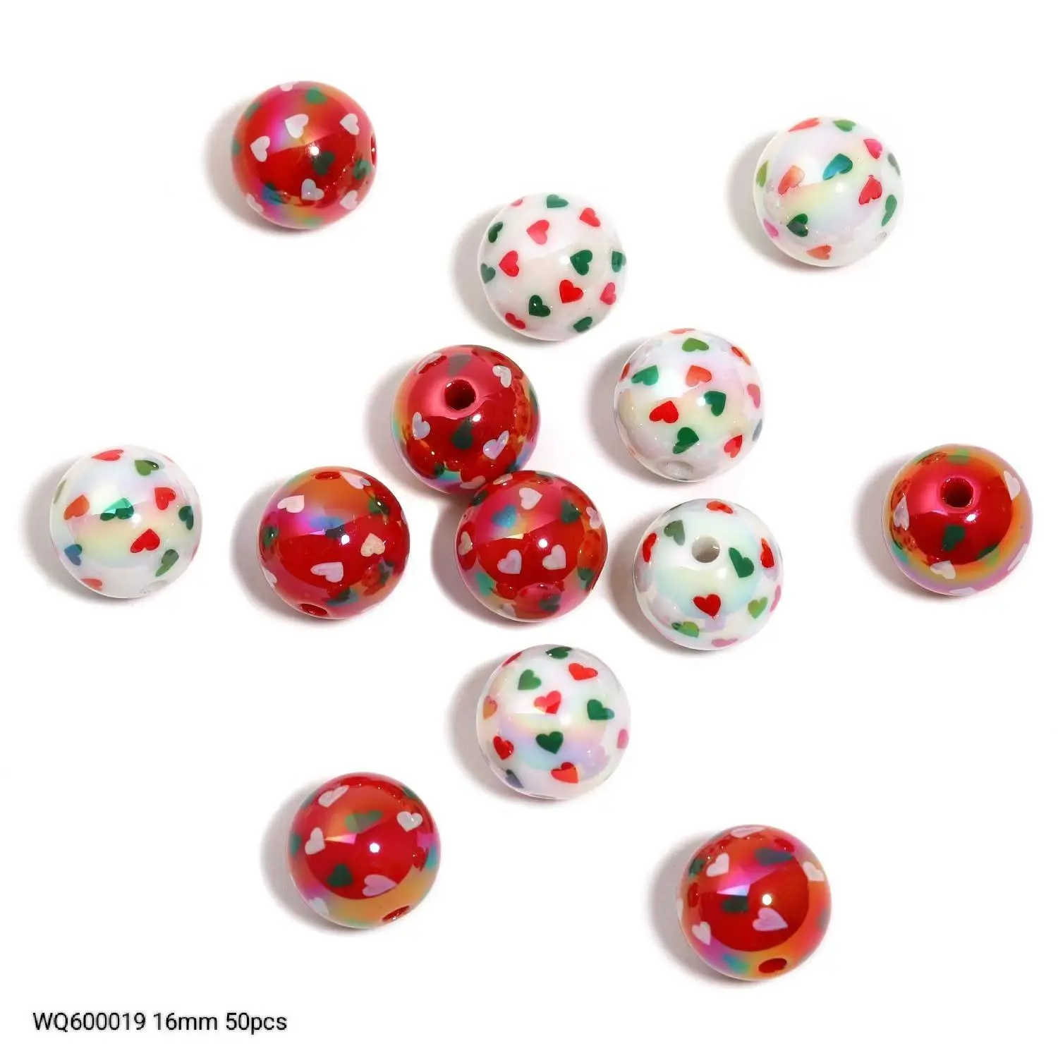 WQ600019 16mm 50pcs Heart printed beads