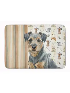 Carolines Treasures WDK7325RUG 19x27 in. Blue & Tan Border Terrier Animal-Inspired, Border, Dual-Colored, Cushioned, Art-Themed Memory Foam Kitchen Mat, Animal-Inspired Kitchen Rugs, Art-Themed Kitchen Rugs