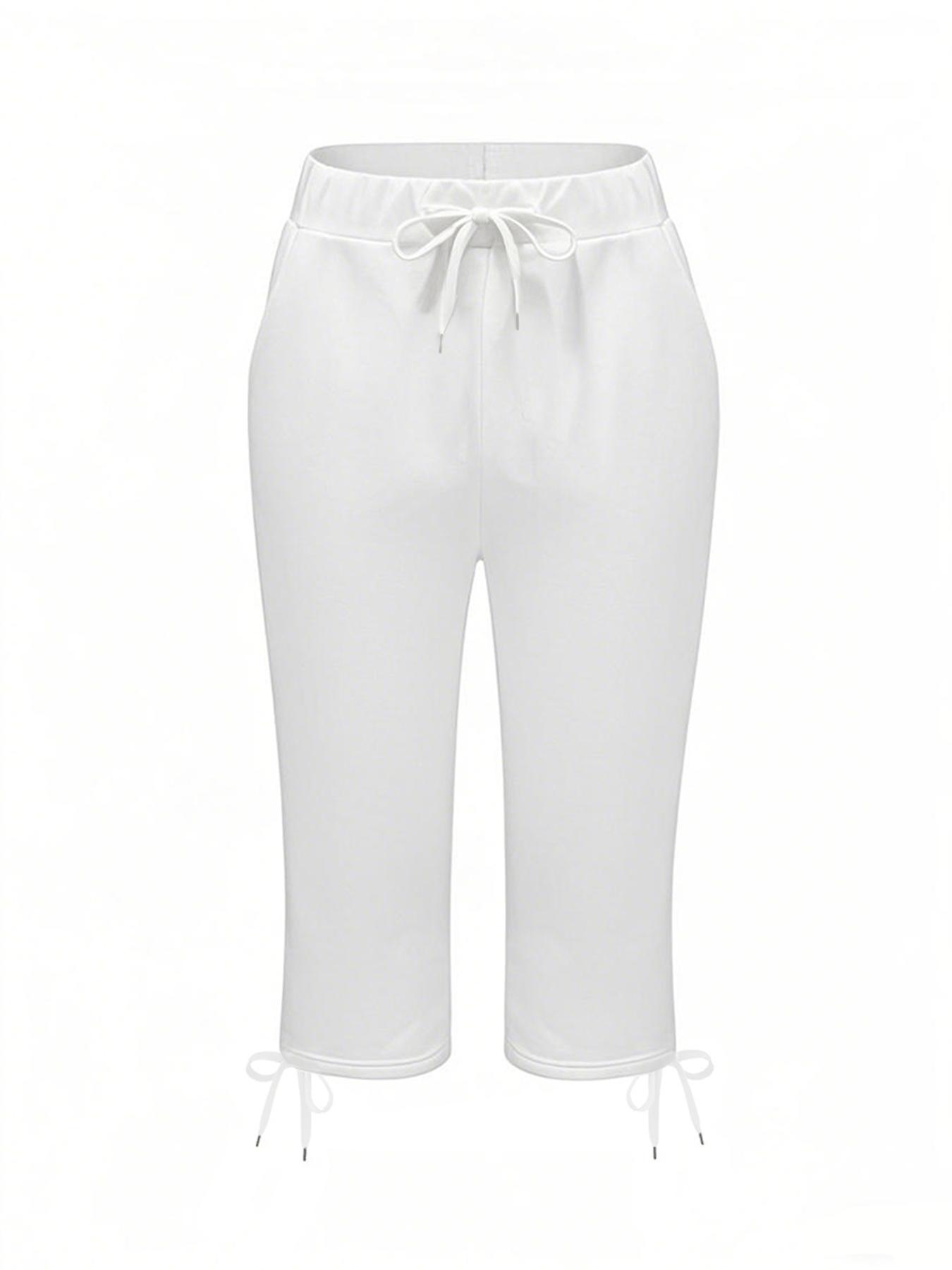 5pcs Women's Lightweight Capri Pants with Drawstring Waist - Loose Fit Casual Trousers, Mid-Stretch Machine-Washable Fabric, Solid Colors for Spring & Summer Casual Attire, Capri Leggings, Comfortable, Nontransparent Material