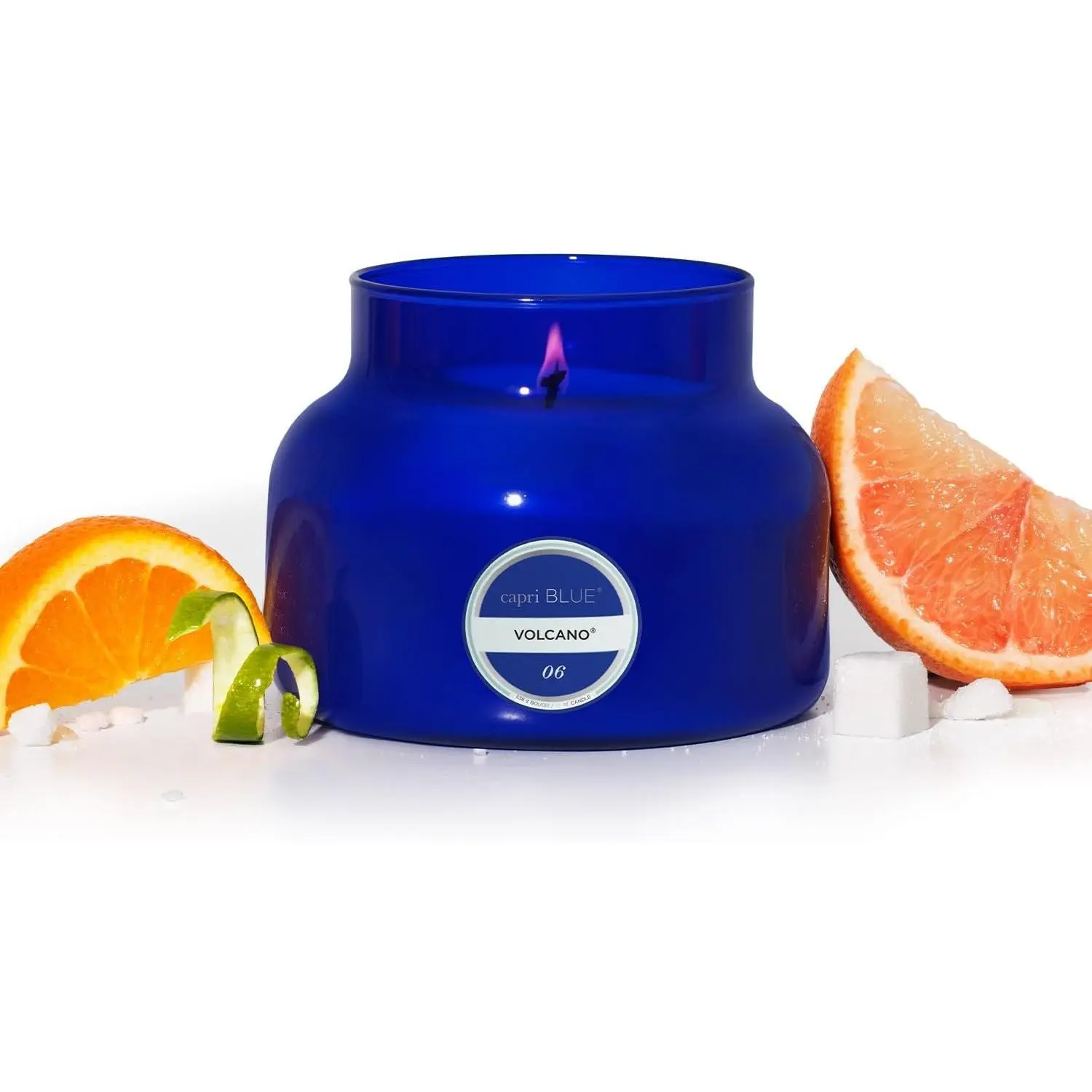 Volcano Scented Candles - Luxury Jar Candles for Home Scented with Tropical Fruit & Sugared Citrus - Soy Wax - Blue Color (19 oz)