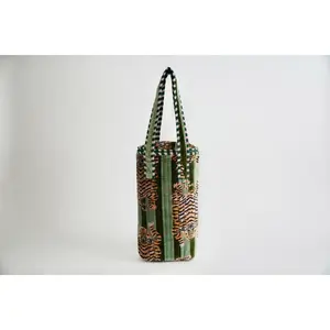 Sorella Sol Velvet Green Tiger Hand Block Printed Wine Bag