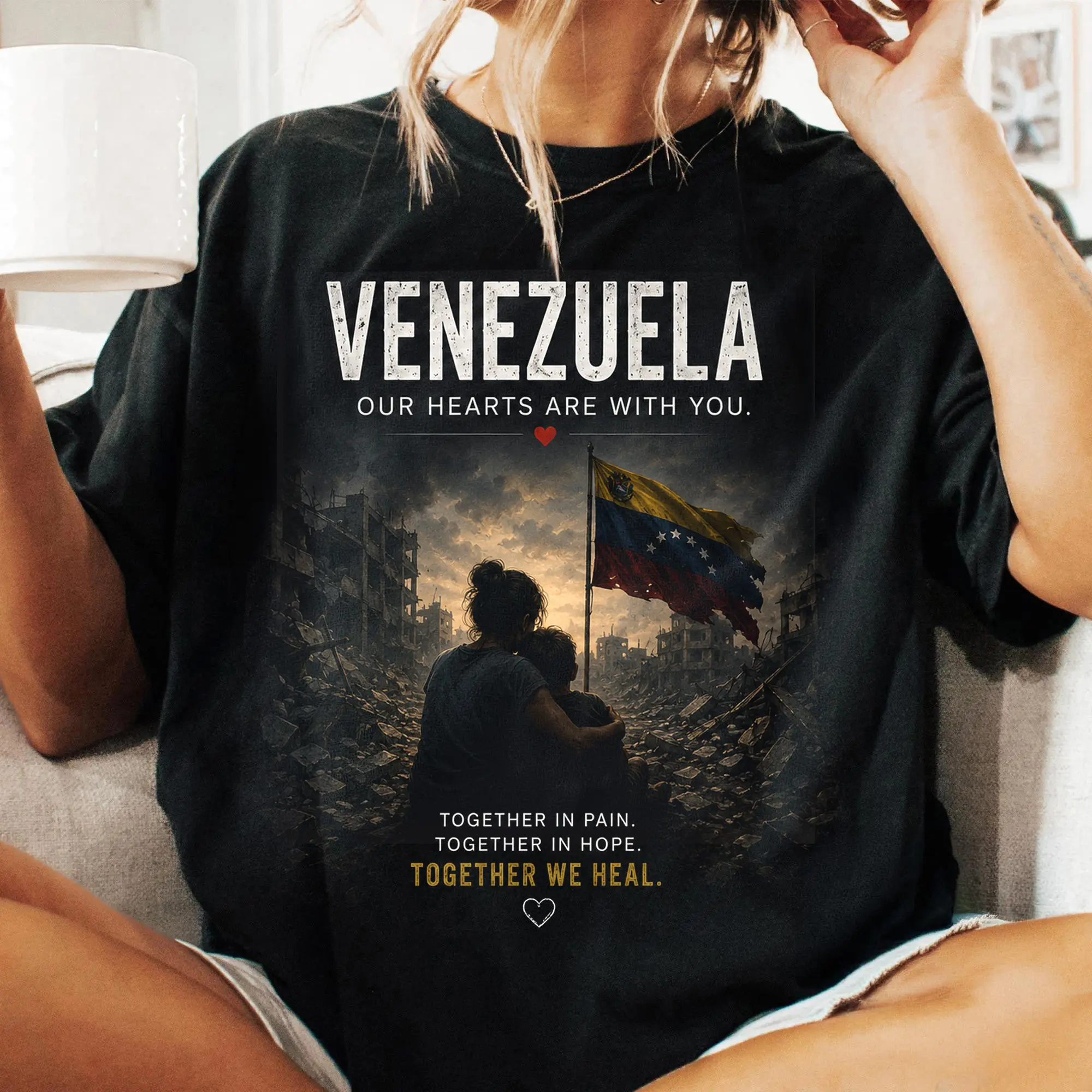 Venezuela Our Hearts Are With You Graphic T-Shirt, Hope Remains Earthquake Support Tee, Compassion and Solidarity Shirt, Inspirational Humanitarian Gift for Everyone