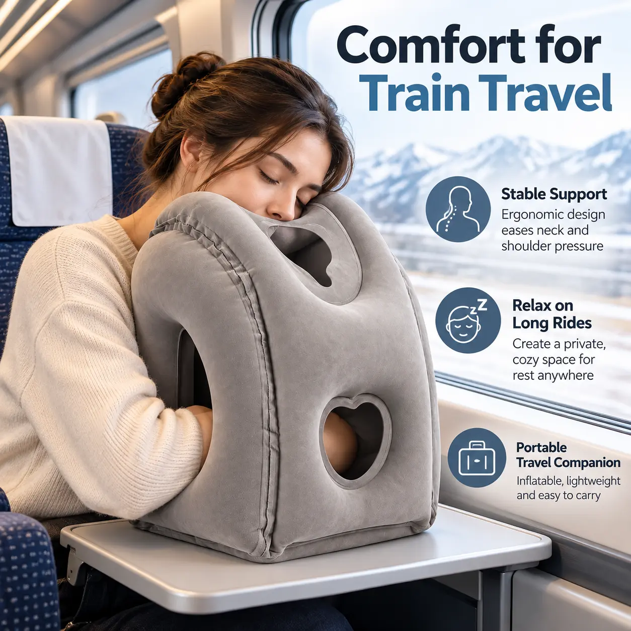 Inflatable Travel Pillow With Fast Valve For Airplane And Train Sleep Lightweight Foldable Neck Support Cushion Portable For Long Flights