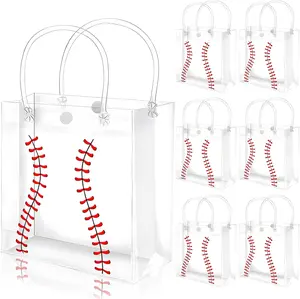 12 count Baseball Clear PVC  Bags  Ball Party Favor Bags with Handles Baseball Present Bag  Goodie  Candy Tote Bag for  Events Birthday Holiday  Shower Team Snack