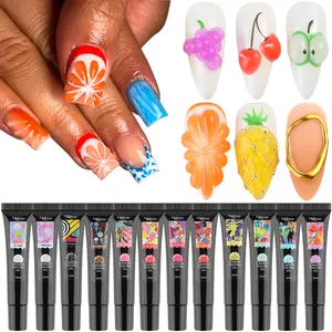 Fcozjpk 3D Sculpting Gel for Nail Art 12Colors Soft Modeling Nail Gel Embossing Liner Nail Polish Neon Green Yellow Pink Gel Polish Summer Nail Design Wire Wave Painting Jelly Gel Manicure