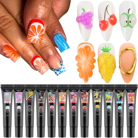 FCOZPJK Multicolor 3D Sculpting Poly Gel Kit, 12-Color Soft Modeling Embossing Liner, Neon Shades (Green,Yellow,Pink), Nail Supplies for Glossy DIY Nails at Home, Jelly Gel Manicure