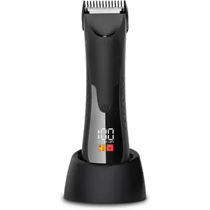 Hair Trimmer - Electric Manscape Trimmer for Men, Waterproof Ball Trimmer for Pubic/Body/Groin Grooming with Ceramic Blade, LED Light, Charging Base