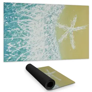 360 Stand 14x24 in. Water-Repellent Contemporary Coastal Turquoise Desk Mat - Seastar Waves Design, Rubber Back for Desk Protection