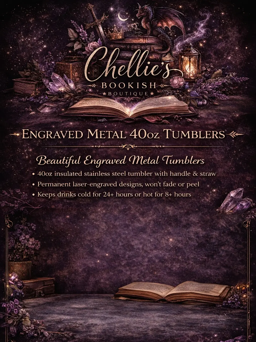 Bookish 40oz Engraved Metal Tumblers