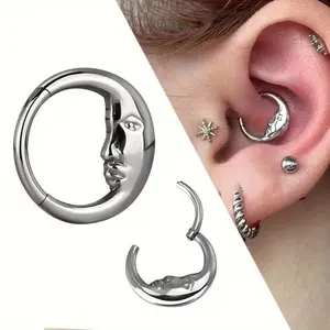 1pc Stainless Steel Moon Old Diaphragm Buckle, 8/10mm Nose Ring, Lip Ring, Tragus Spiral Ear Bone Nail Niche Design Body Piercing Jewelry, Special for Women