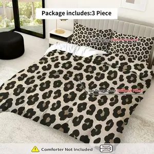 3-Piece Leopard Print Bedding Set, Includes 1 Fitted Sheet & 2 Pillowcases, Polyester Material, Ideal for Bedroom & Hotel