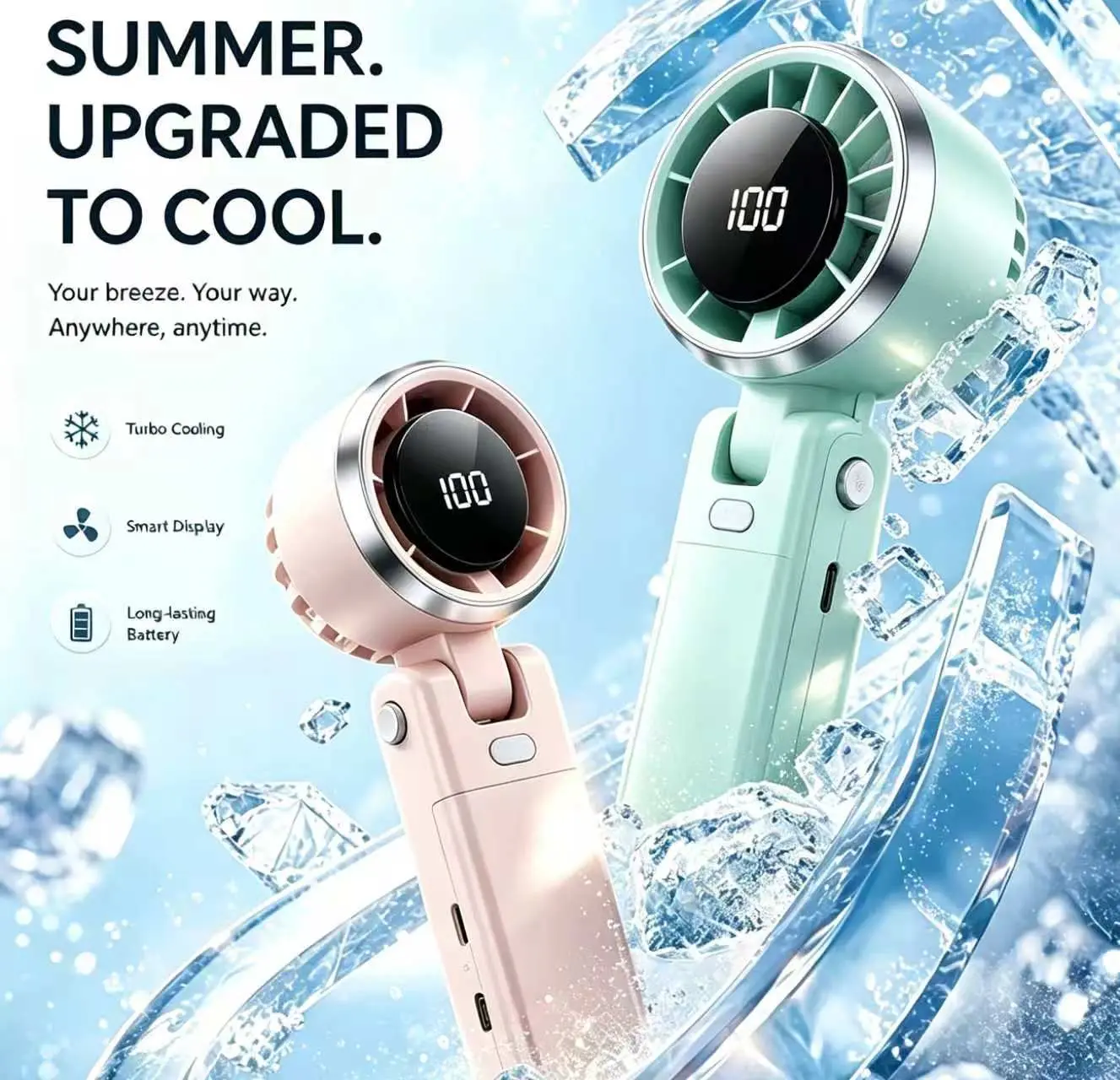 Portable Handheld Turbo Fan, 5 Gear Wind, Battery Operated, Up To 12 Working Hours, 3 IN 1 Hand Fan With Air Turbo Tech Cooling Fans For Outdoor Activities, Travel, Beach，A Suitable Gift For Both Men And Women