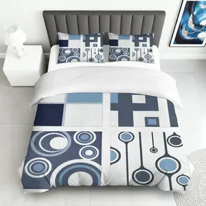 3PCS Duvet Cover Set, 1 Duvet+2 Pillowcases(Without filler), Geometric Abstract Modern Blue Grey theme, Christmas bedding set, Soft Breathable Microfiber Suitable for decoration Bedroom Living Room Guest Room Dormitory.