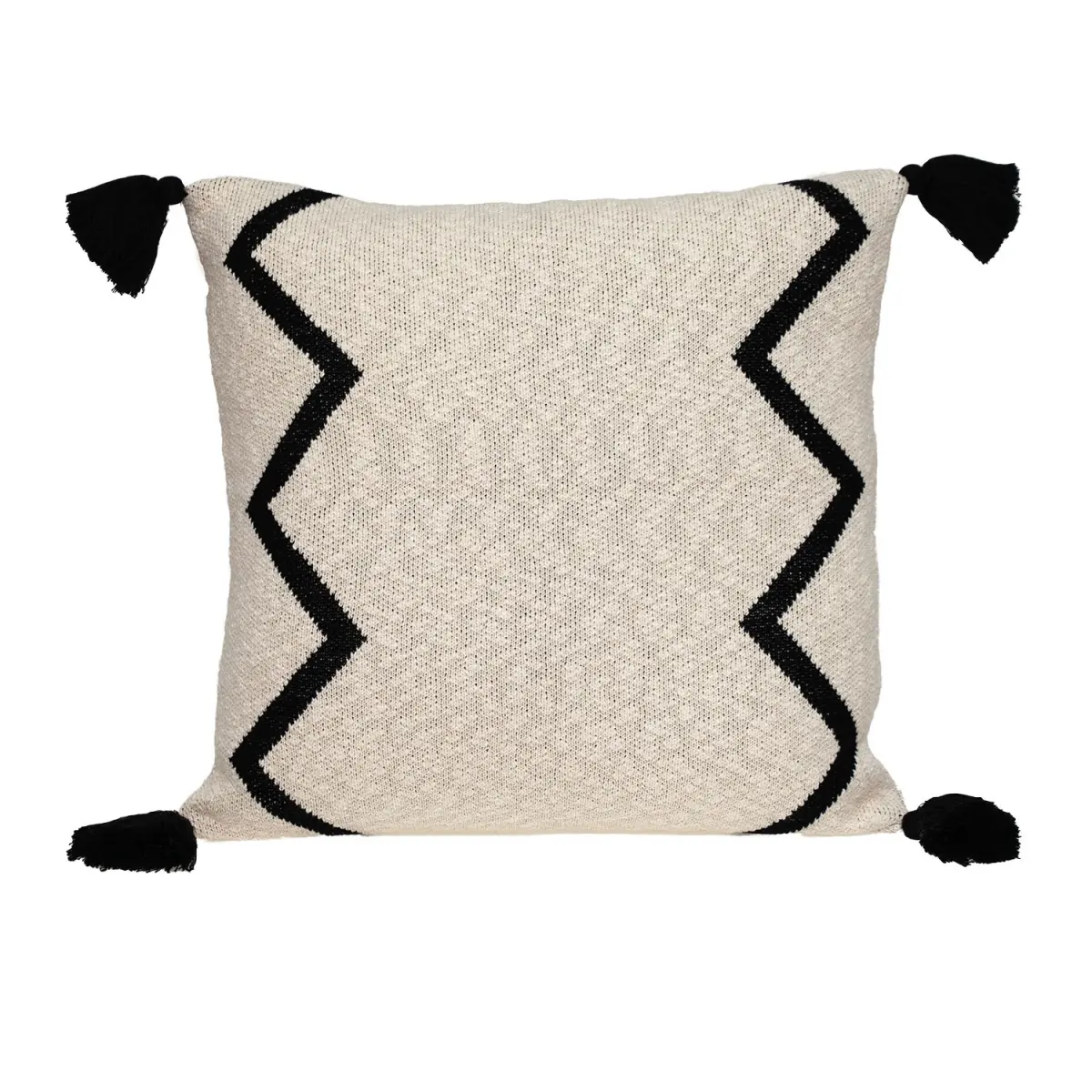 HomeRoots 476190 20x20 in. Square Accent Throw Pillow - Zigzag Pattern, Tassel Detail, Black & Cream Square Cushion with Cushion Cover, Cushion Covers