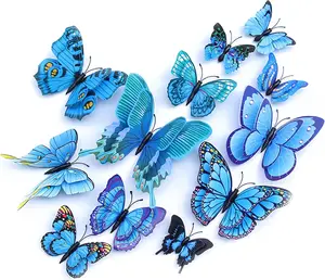 Butterfly Wall Decor 24/48 PCS, 3D Butterflies Stickers for Party Decorations with Magnets(Blue, 24)