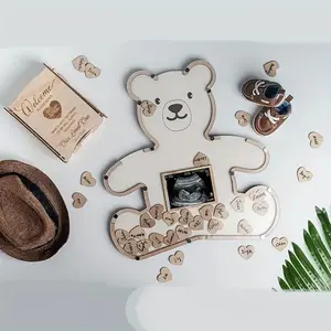 Wooden Bear Shaped Ornament, 1 Set Mini Wooden Bear Ornament with Mini Heart Shaped Decor,  Gifts & Message Boards for Home Party Festival Birthday Decor