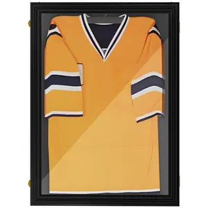 24"x32" Black Acrylic Shadow Box Frame - UV-Resistant Indoor Furniture Glass Cabinet, Jersey Display Case with T-shirt Hanger and 2 Keys