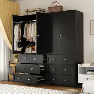 71" Large Freestanding Bedroom Wardrobe Closet with Mirror, Armoire Clothes Storage Organizer Cabinet with 3/6 Large Drawers & 2/4 Doors
