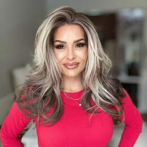 A50 by AISOM Ash Platinum Layered Straight 18“ Highlight Wig Mixed Brown and Blonde Color 13*4 Lace Front Wigs for Women Synthetic Wig