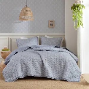 360 stand 3-Piece Printed Ruffled Edge Microfiber Quilt Bedding Set, Queen Size, Bedroom Essential, Farmhouse Rustic Home Decor (MP138878), Bedroom Bedding Set, Queen Bedding Sets