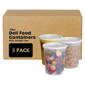 Comfort Pack, Set of 3 - Combo Plastic Deli Container with Sealed Lid- 24oz - Food Storage, Soup Container, Plastic Deli Disposable Food Storage Container with Closed Lid, Microwaveable, Refrigerated