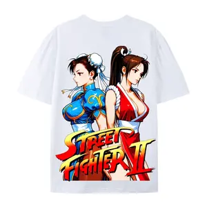 street fighter chun li print pure cotton short sleeve t shirt retro nostalgic anime game peripheral independent design soft skin friendly street style trendy gamer apparel Breathable Fabric Menswear Top Streetwear Casual