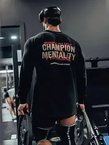 Men's Regular Fit Barbour International Print Long Sleeve Tee, Casual Comfy T-shirt for Spring & Fall, Men's Top for Daily Wear