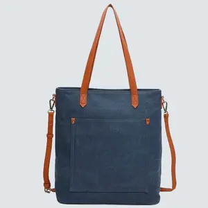 Ampere Creations Katrina Canvas Tote - Premium Vegan Leather Minimalist Fashion Bag with Zipper Closure & Slip Pockets - Sustainable Eco Responsible Design