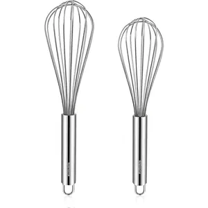 Stainless Steel Egg Beater Set (8in, 10in) - Kitchen Utensils Mixing Tool for Cooking, Whipping, Mixing