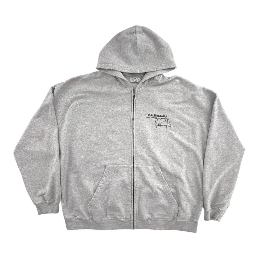 トップス BALENCIAGA RuPaul WIDE ZIP UP HOODIE Balenciaga - RuPaul Distressed Logo-Print Cotton-Jersey Zip-Up