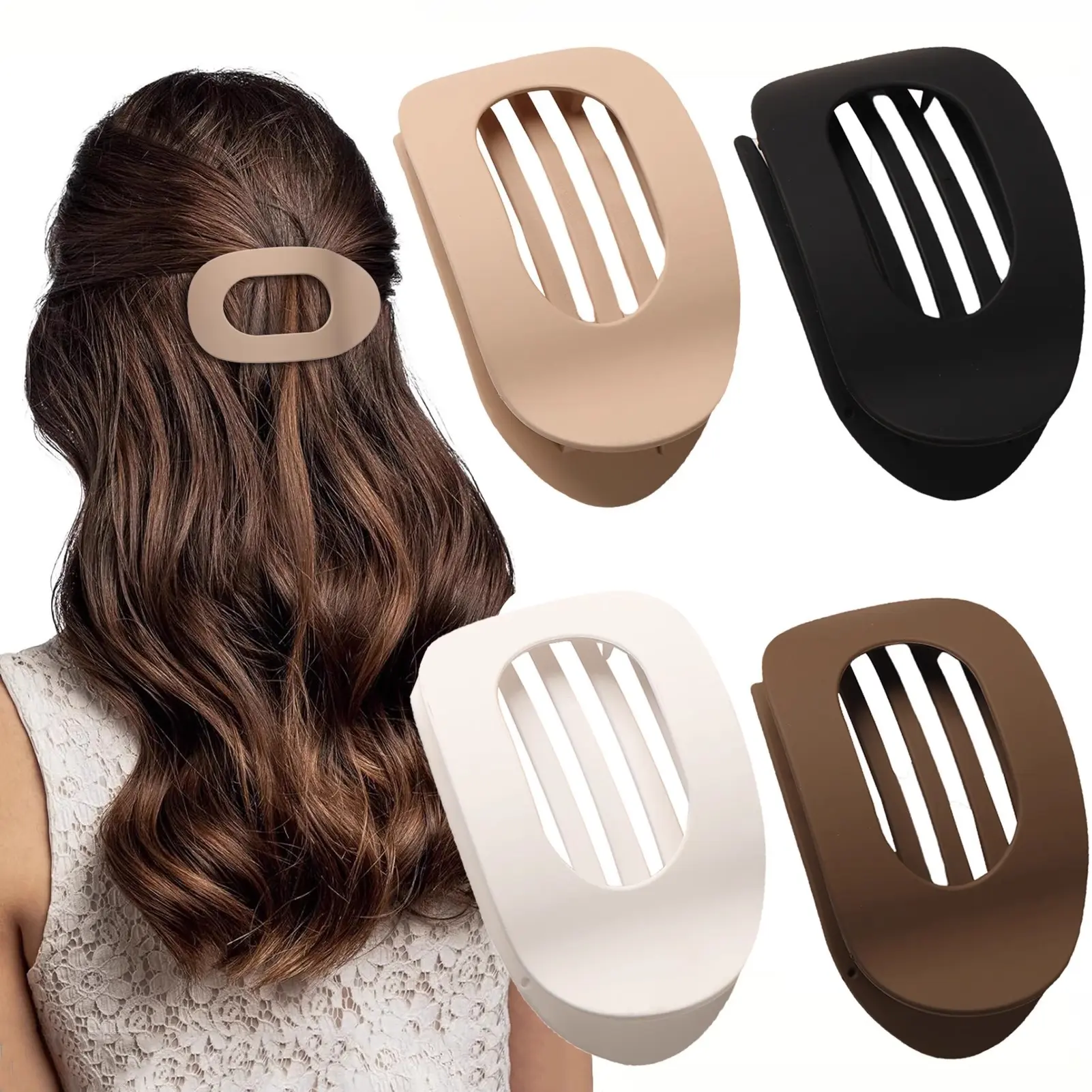 Women's Large Size Matte French Hair Clip - Oval Flat Barrette with Comfortable Curved Clip Design for Thick Hair Styling, French Hair Clips