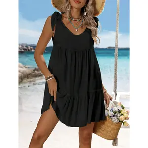 Swim Vcay Summer Outfits For Women Simple Solid Color Women's Sleeveless Cover Up For Daily Wear Summer