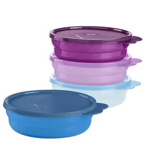 Tupperware Microwave Reheatable Cereal Bowls Yellow Set of Four Durable Plastic Storage Containers for Easy Meal Prep