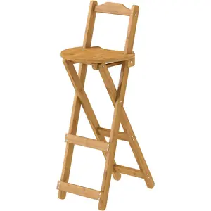 Folding Bar Stool with Backrest, Bamboo Bar Stools with Back Support, Portable Bar Chairs for Home Kitchen Island Breakfast, Assembled, Wood