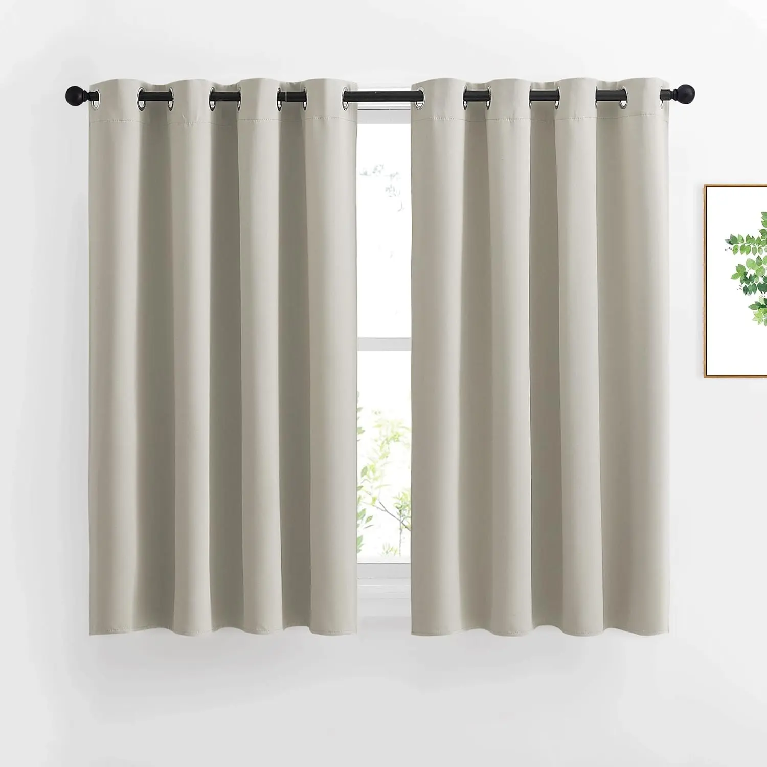 NICETOWN Blackout Natural Curtains for Bedroom - Window Treatment Thermal Insulated Grommet Solid Drapes Energy Saving Sound Reducing for Basement， 1 Pair， W52 x L54