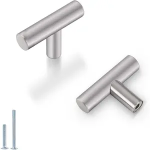 (5 Pack Brushed Nickel Single Hole Cabinet Knobs, Stainless Steel T Bar Cabinet Handles, Modern Drawer Pulls, 2 inch Length
