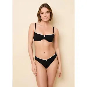 Daphne Luxe Ribbed Bikini Top Noir