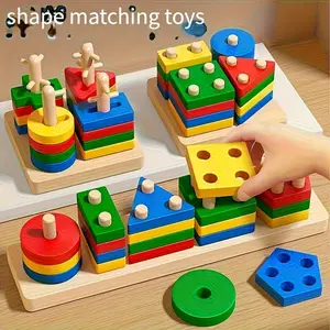 Children's Puzzle Building Blocks Toys Colorful Geometric Shapes Fine Motor Skills Development Early Learning Ideal Christmas Halloween Gift Durable Plywood Shape Matching Toys juguete montessori