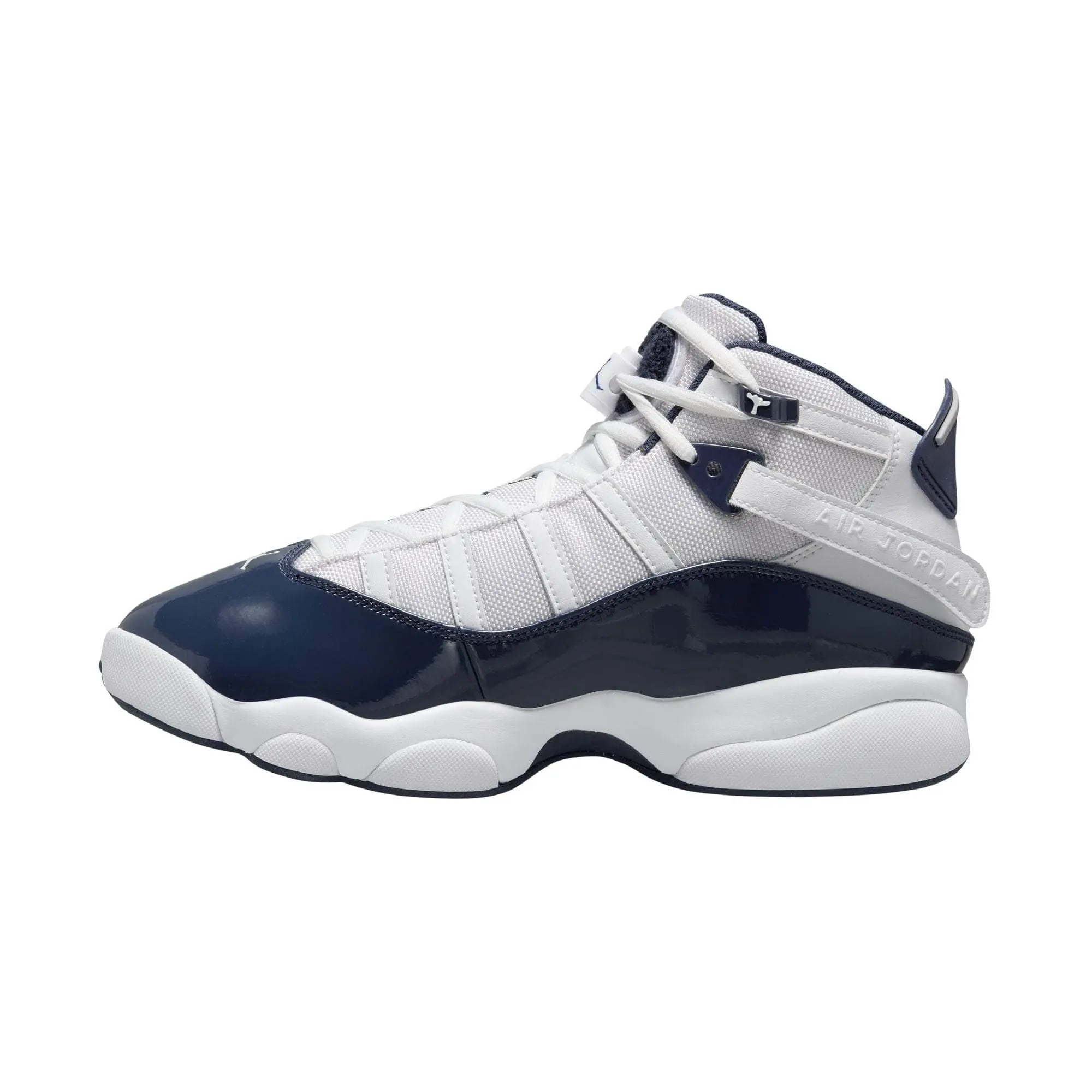 Air Jordan 6 Rings Men's High-Top Leather Blend Casual Sports Shoes - Footwear with Zoom Air Cushioning, Rubber Sole, Heel Tab, Lightweight Legacy, Breathable Design, Premium Details, White Cool Grey
