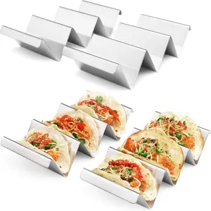 4 pcs Taco Holders, Taco Stand, Stainless Steel Taco Holder, with Easy-Access Handle, Each Can Hold 2 To 3 Tortillas, Oven Safe for Baking